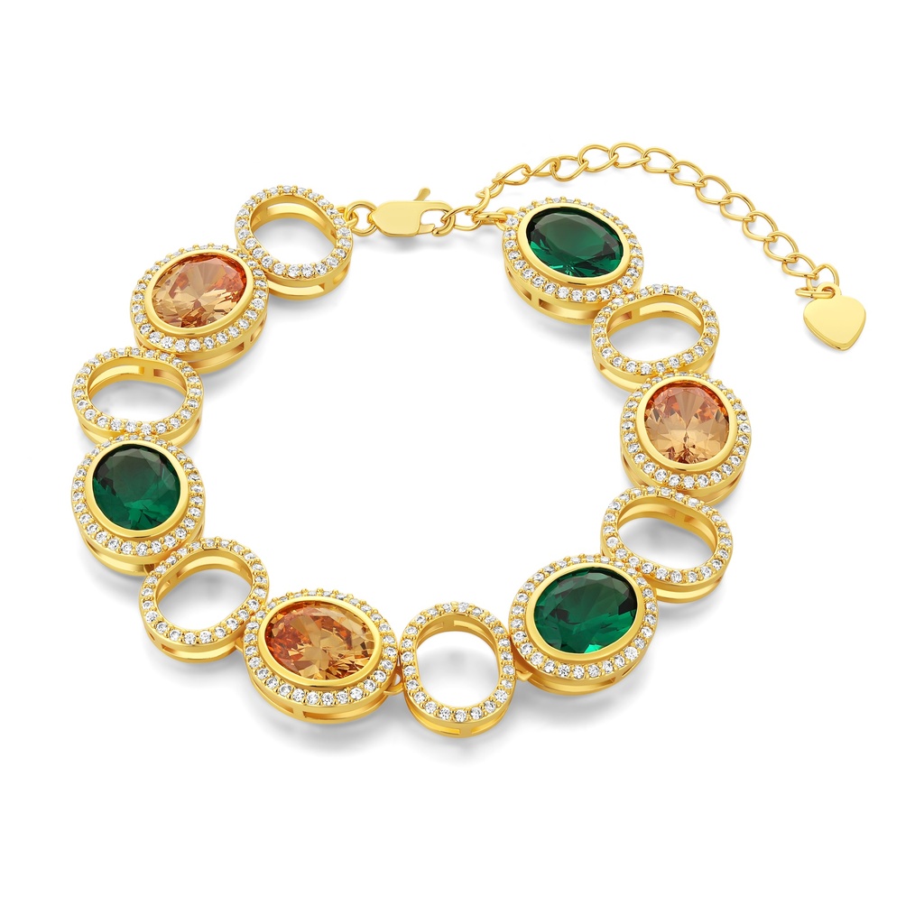 Vintage Gold-Plated Gemstone Bracelet with Sparkling Crystal Accents