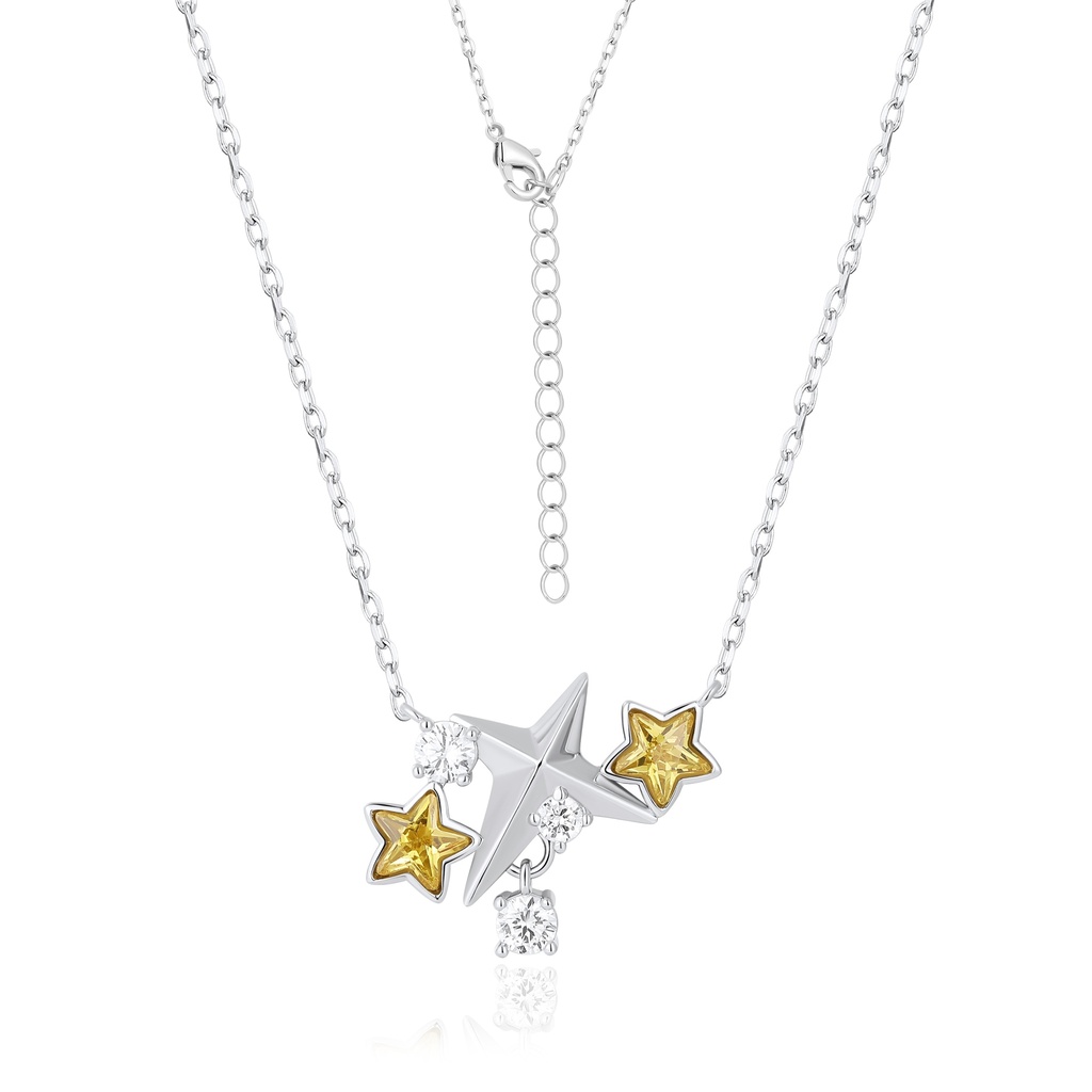 Celestial star necklace with yellow enamel and sparkling crystals.