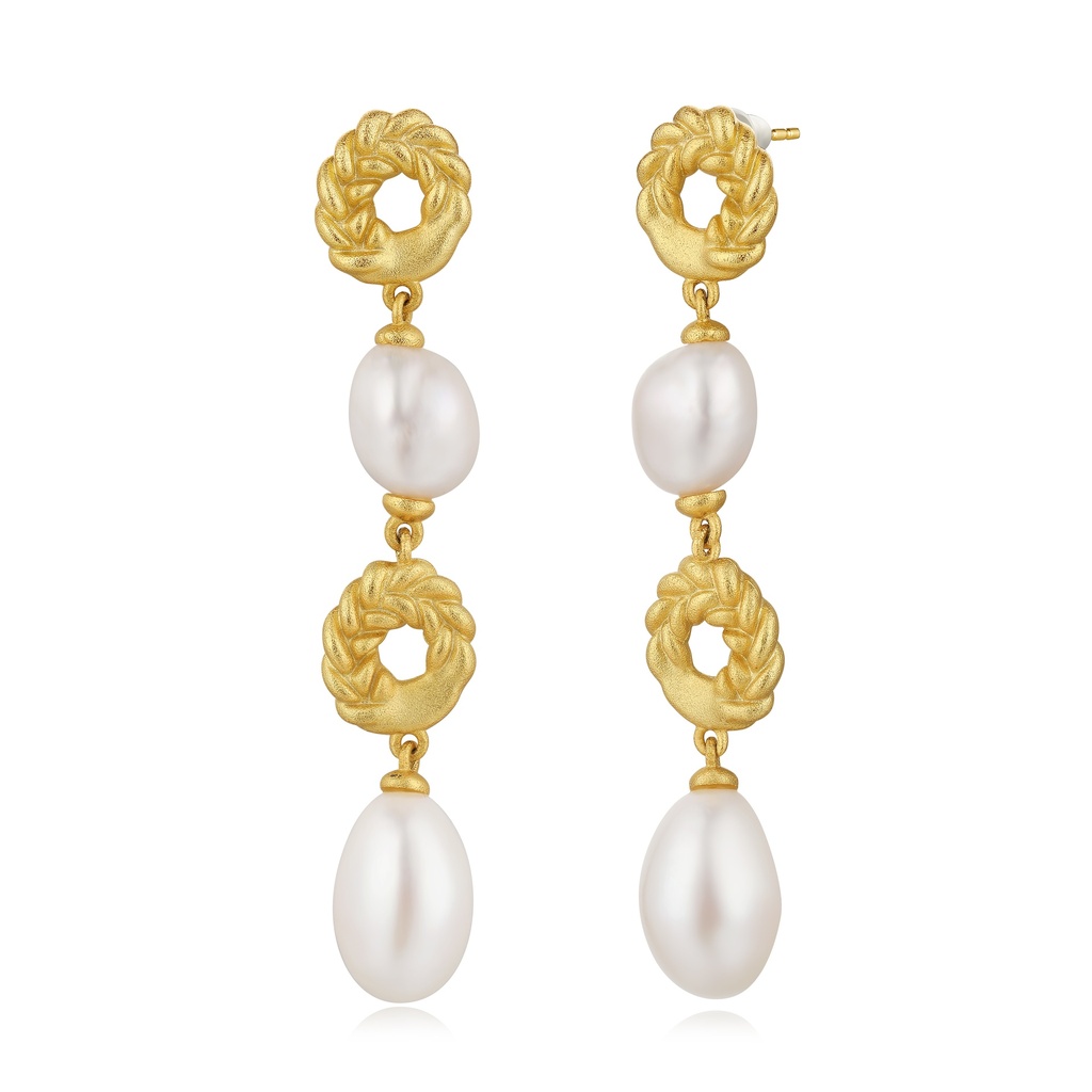 Vintage-Inspired Dangle Earrings with Braided Loops and Pearls