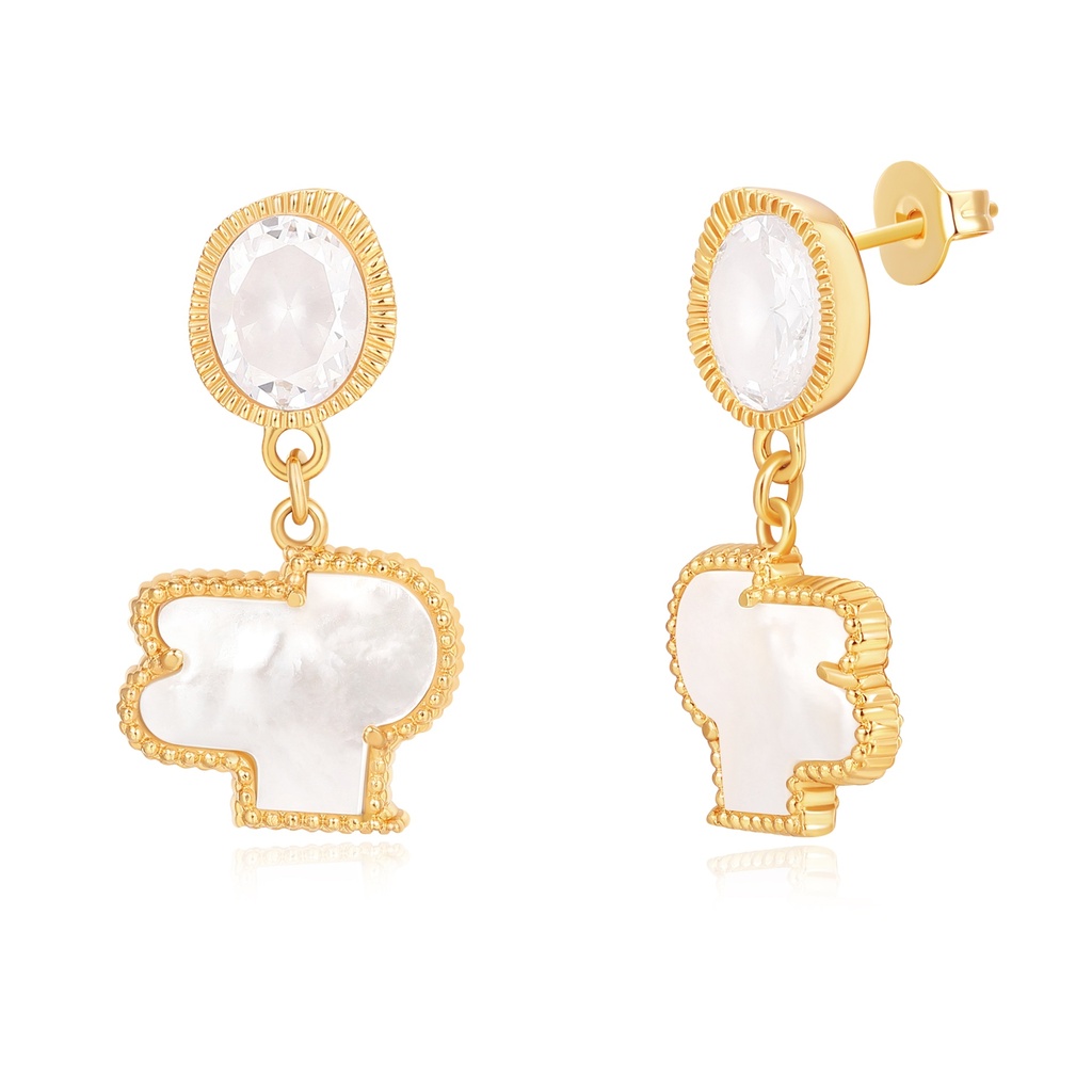 Vintage-Inspired Drop Earrings with Crystal and Mother-of-Pearl Charms