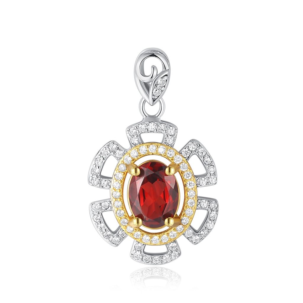 Vintage-Inspired Pendant with Red Gemstone and Filigree Halo Design