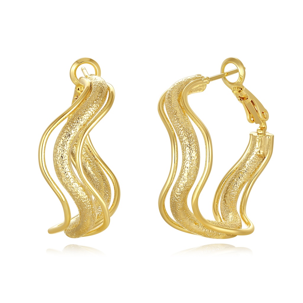 Wave-Inspired Gold Brass Textured Sculptural Statement Earrings