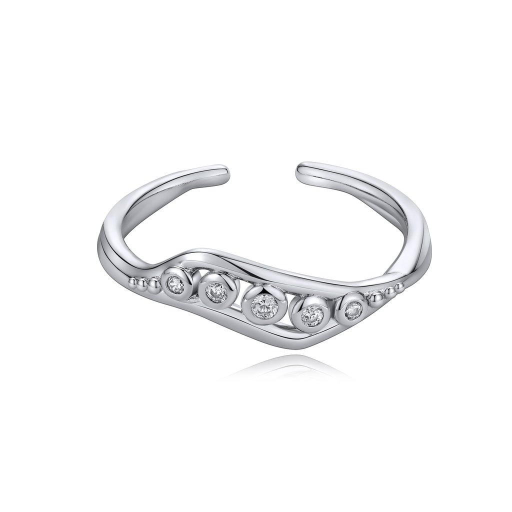 Wave-Shaped Brass Ring with Channel-Set Sparkling CZ Stones