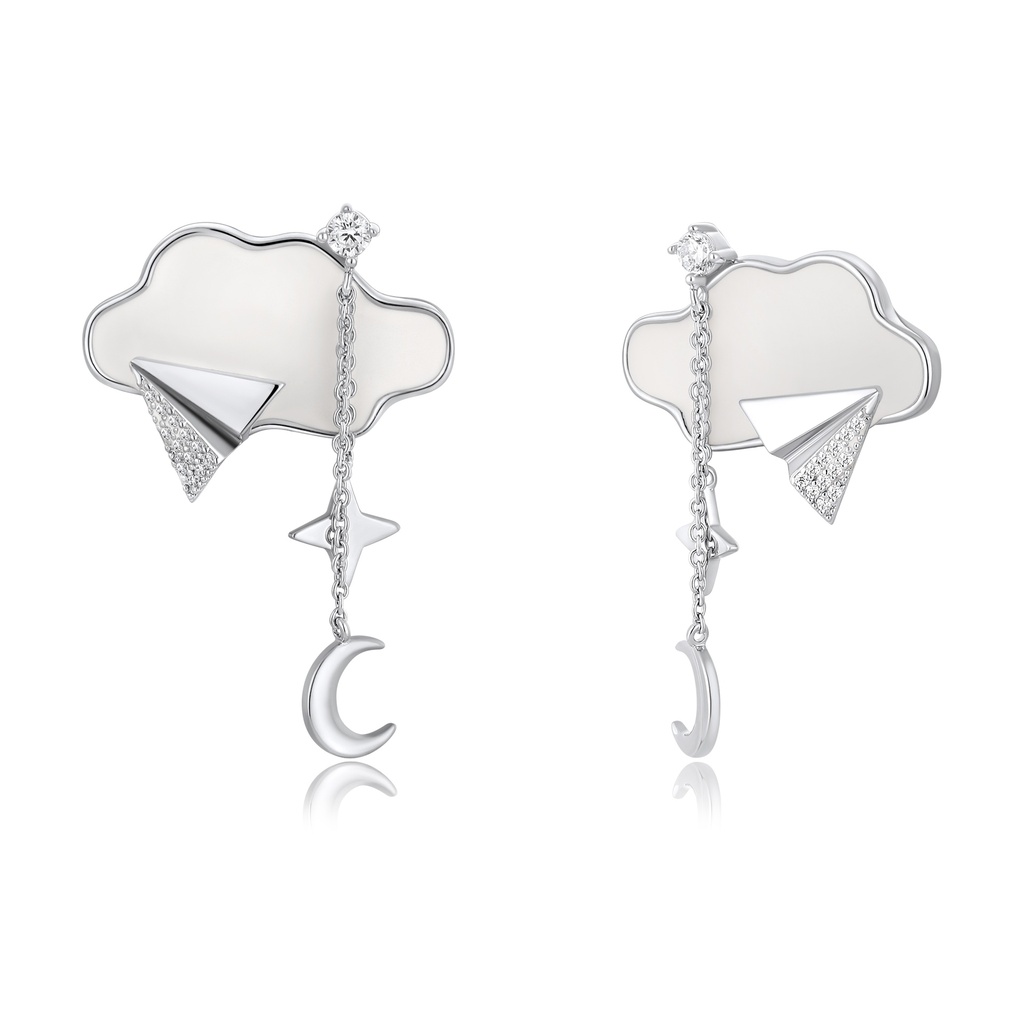 Whimsical Cloud Moon Earrings with Dangle Star and Crescent
