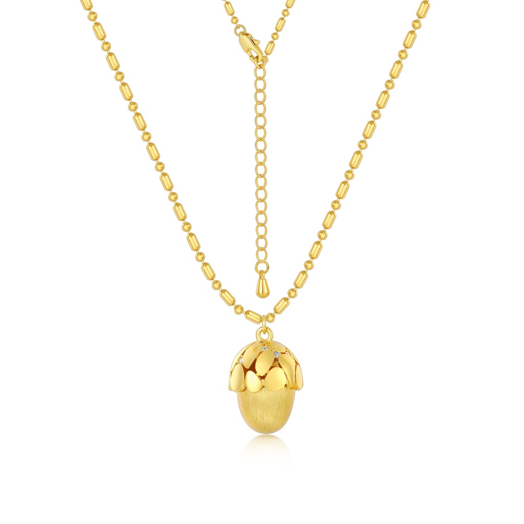 Whimsical Gold Acorn Pendant Necklace with Textured Chain Design