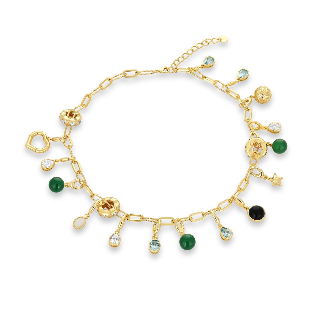 Whimsical Gold Charm Bracelet with Colorful Gemstone Accents