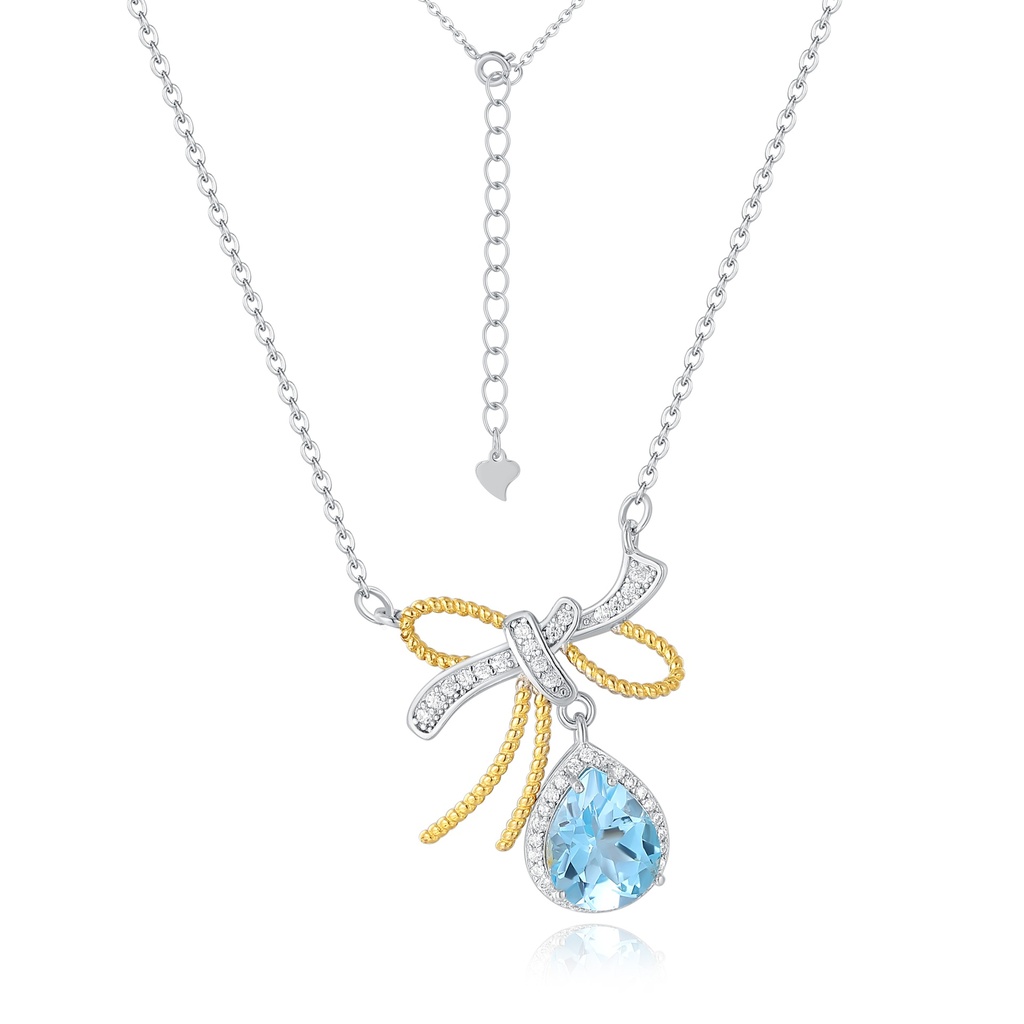 Charming Stainless Steel Necklace with Bow and Blue Teardrop