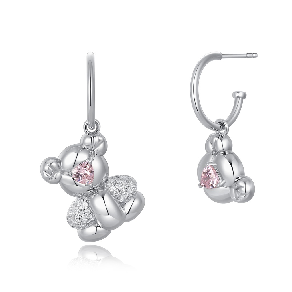 Whimsical Teddy Bear Earrings with Sparkling Pink Heart Crystals