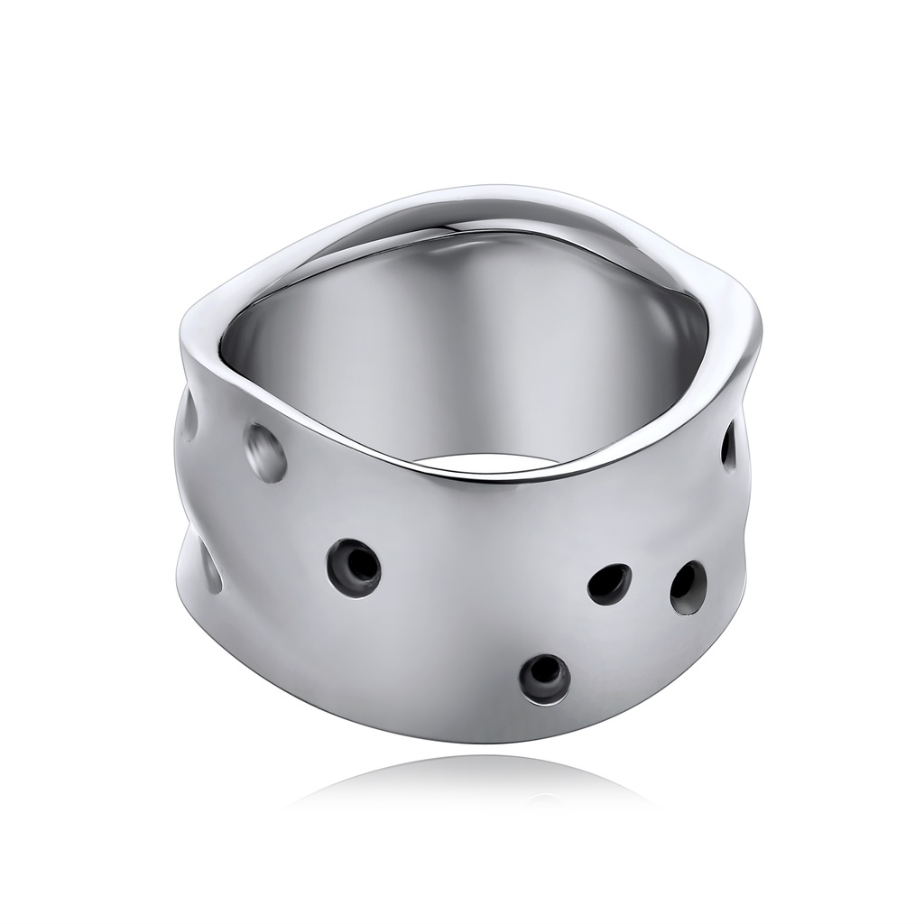 Wide Band Stainless Steel Ring with Hole Pattern