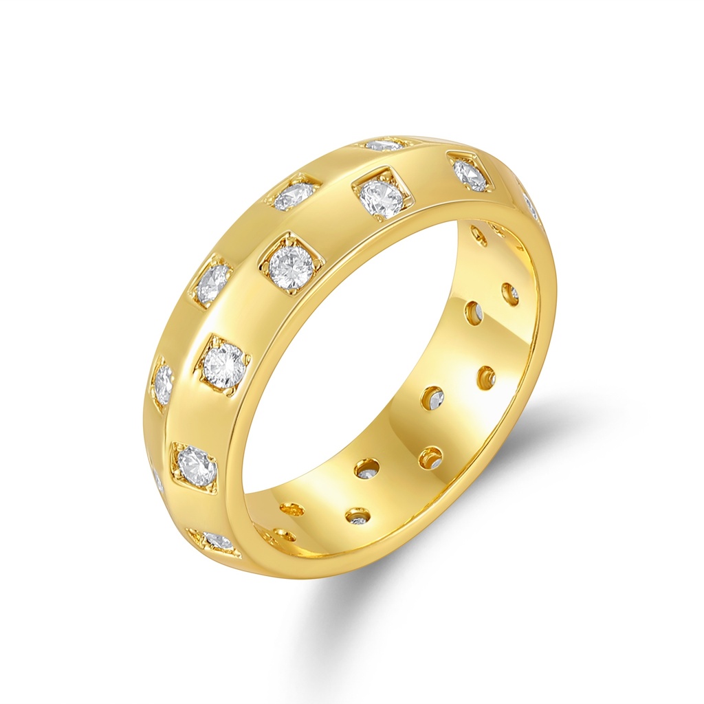 Wide Gold Dome Band Ring with Pave Crystal Accents