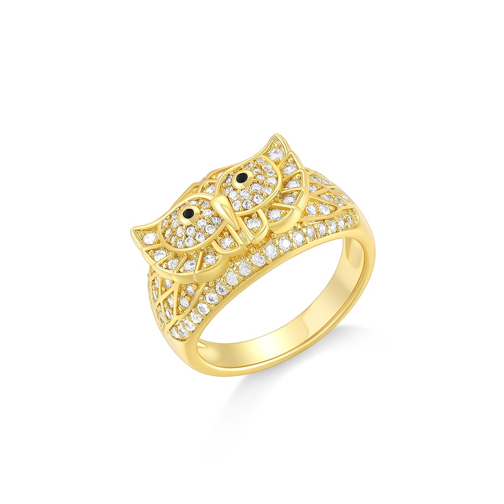 Wise Owl Brass Ring with Sparkling CZ and Gold Finish