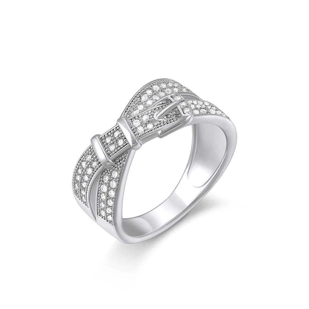 Chic Belt-Inspired Brass Ring with Pavé Zircon Detailing