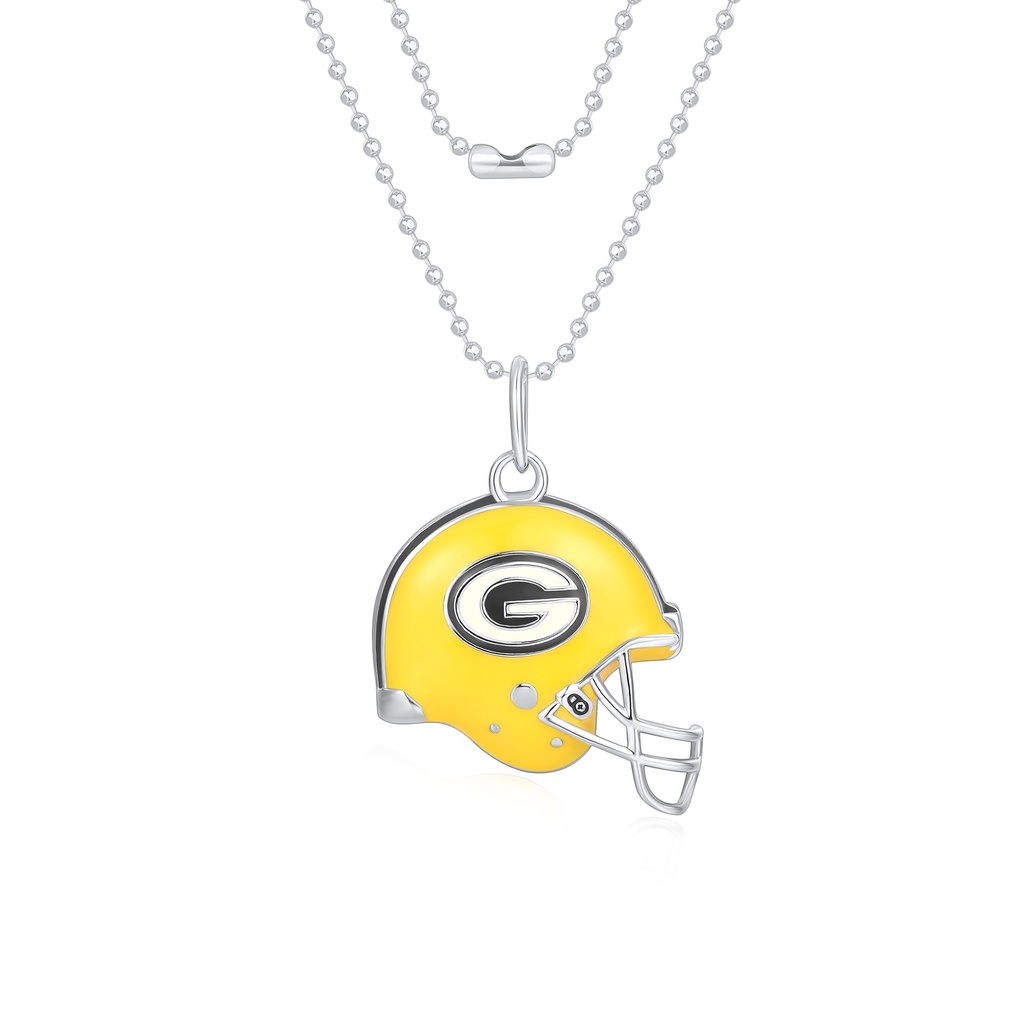 Yellow Football Helmet Pendant Necklace With Silver Chain Charm