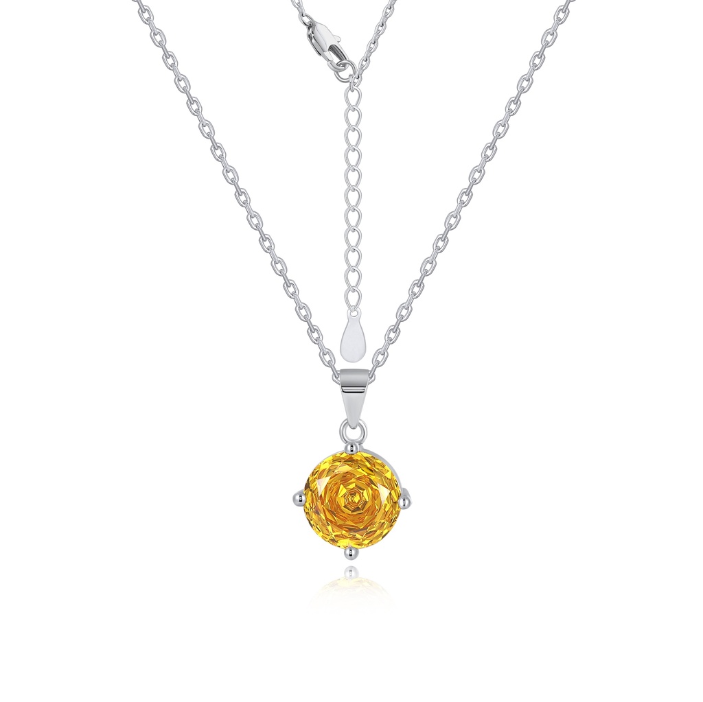 Yellow Round-Cut Crystal Pendant Necklace on Silver Chain
