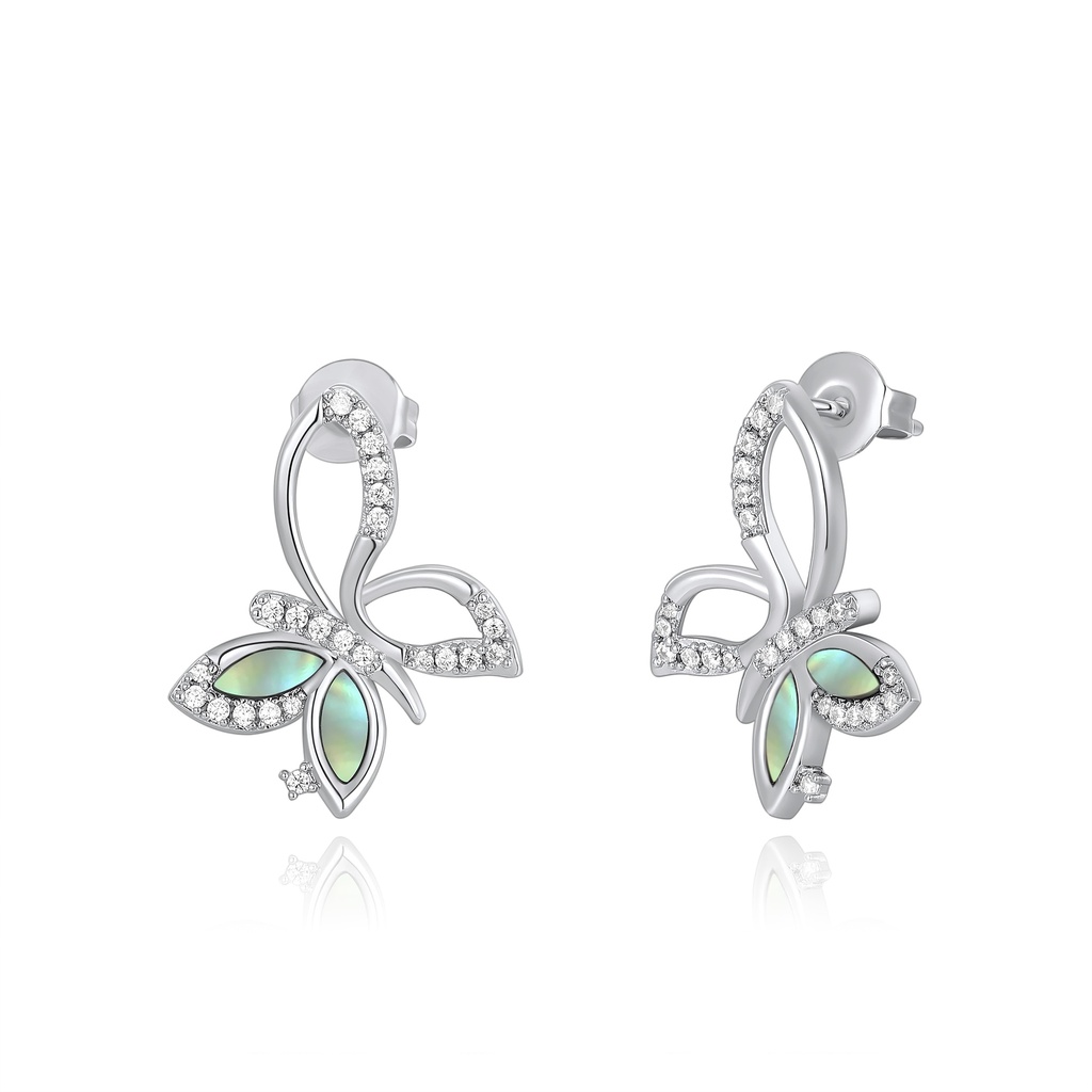 Chic Butterfly Stud Earrings With Shell Inlay and Glittering Stones