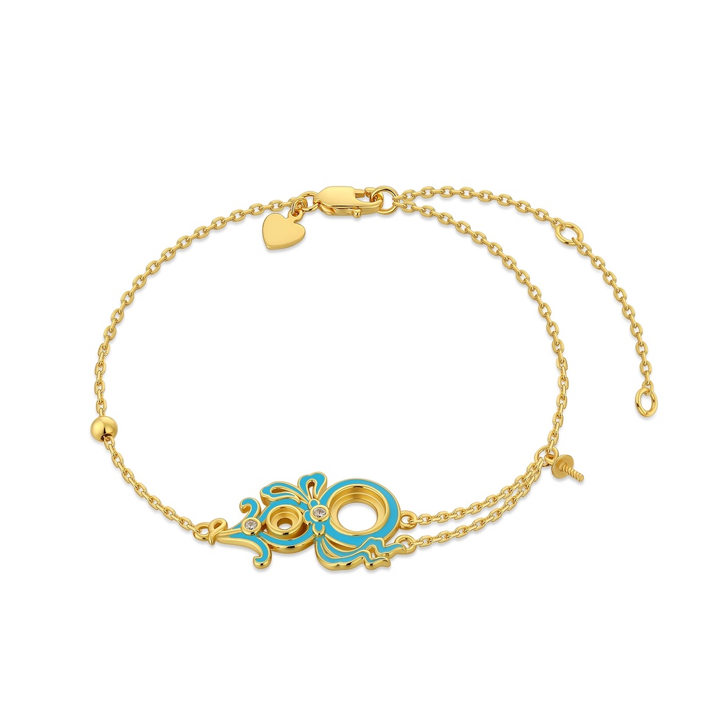 Zodiac-Inspired Gold Enamel Bracelet with Turquoise Blue Accents