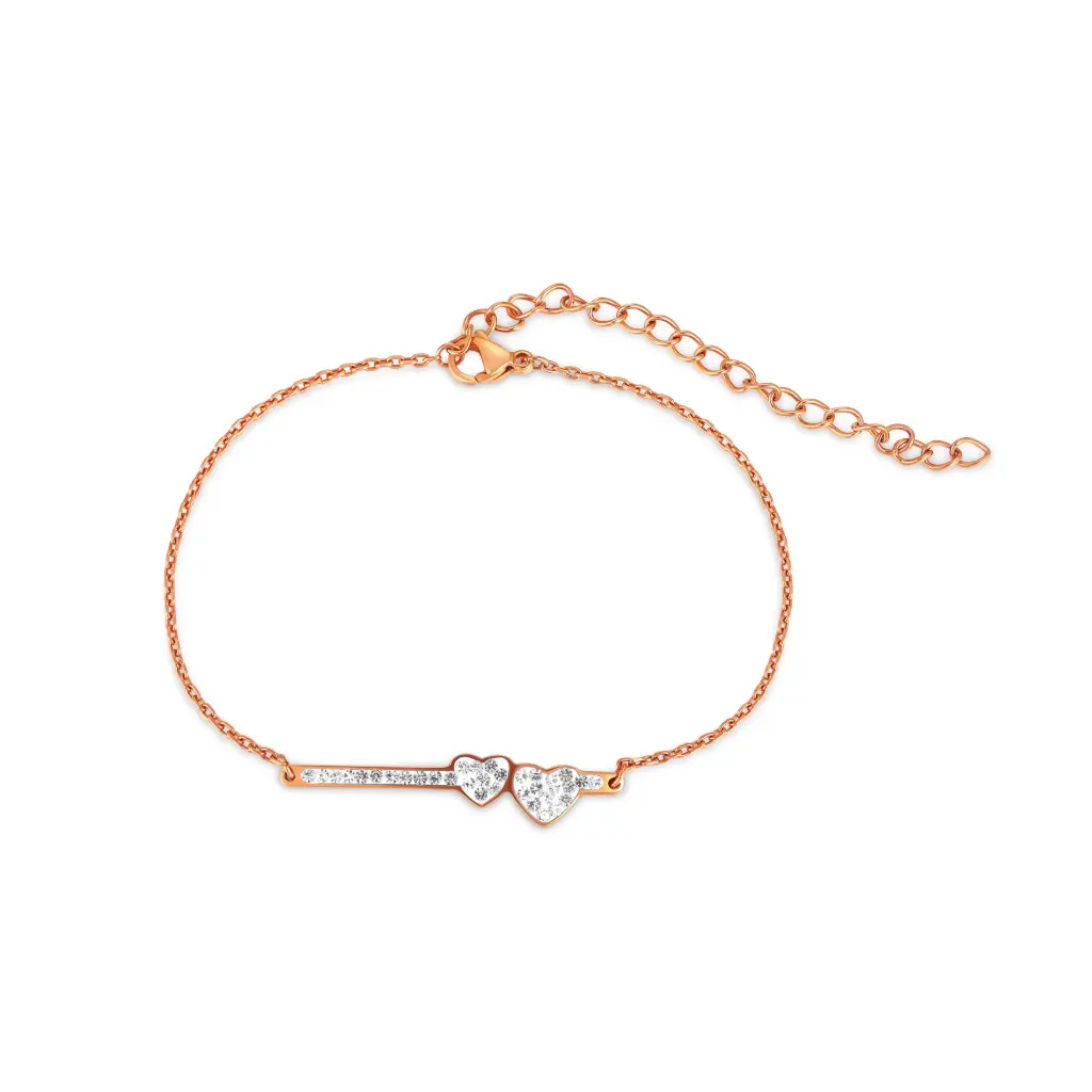 Elegant Rose Gold Double Heart Crystal Bracelet Adjustable Chain Romantic Gift for Women and Lovers