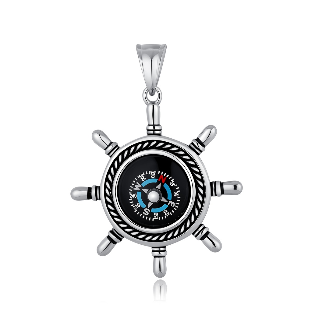 Adventure-ready compass pendant shaped like a ship's captain wheel.