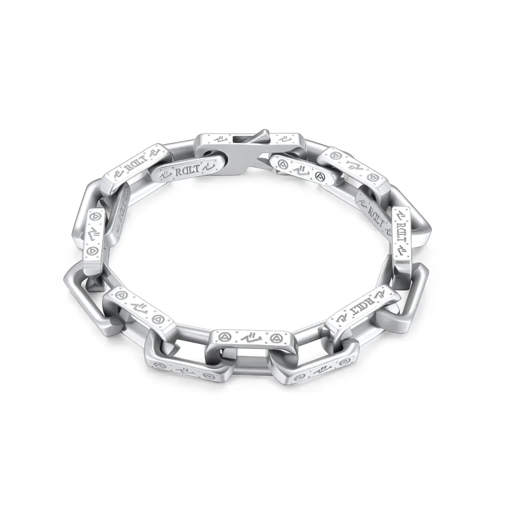 Premium Stainless Steel Industrial Engraved Chain Bracelet - Heavy Duty Link Bangle（DJ01B0258）