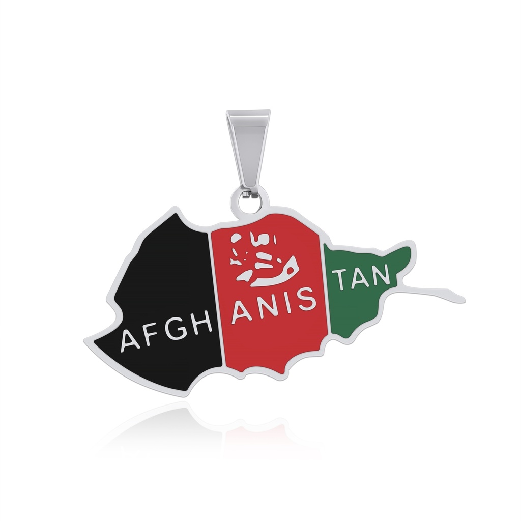 Afghanistan Map Pendant Stainless Steel Flag Colors Jewelry Charm
