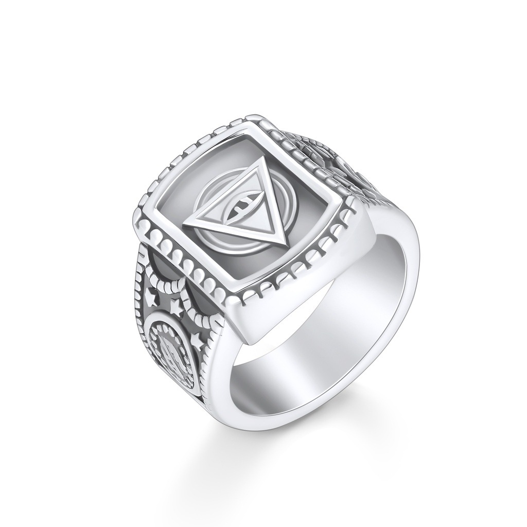 All-Seeing Eye Triangle Square Signet Ring in Silver Steel