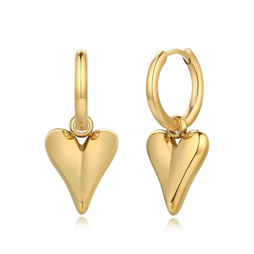Chic Gold Drop Earrings with Puffy Elongated Heart Charms