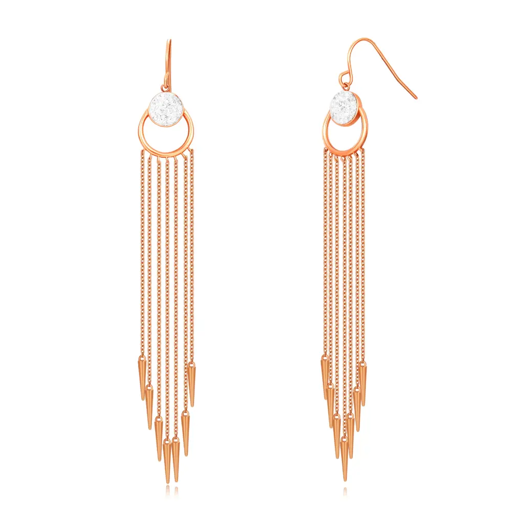 Rose Gold-Tone Stainless Steel Multi-Chain Tassel Dangle Earrings with Spike Charms（DJ01E0172）