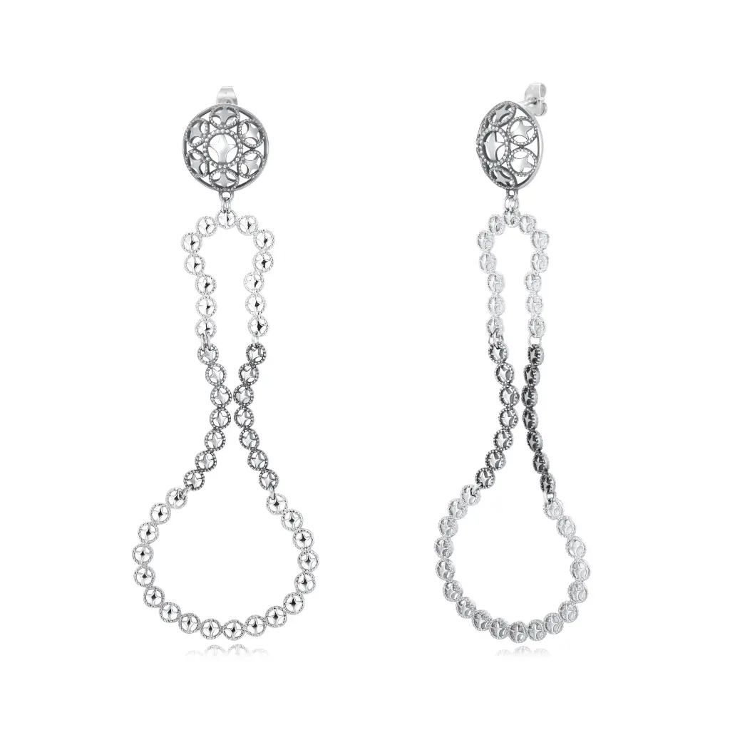 Premium Stainless Steel Filigree Dangle Earrings - Intricate Lace-Pattern Long Loop Drop Earrings（DJ01E0260 ）