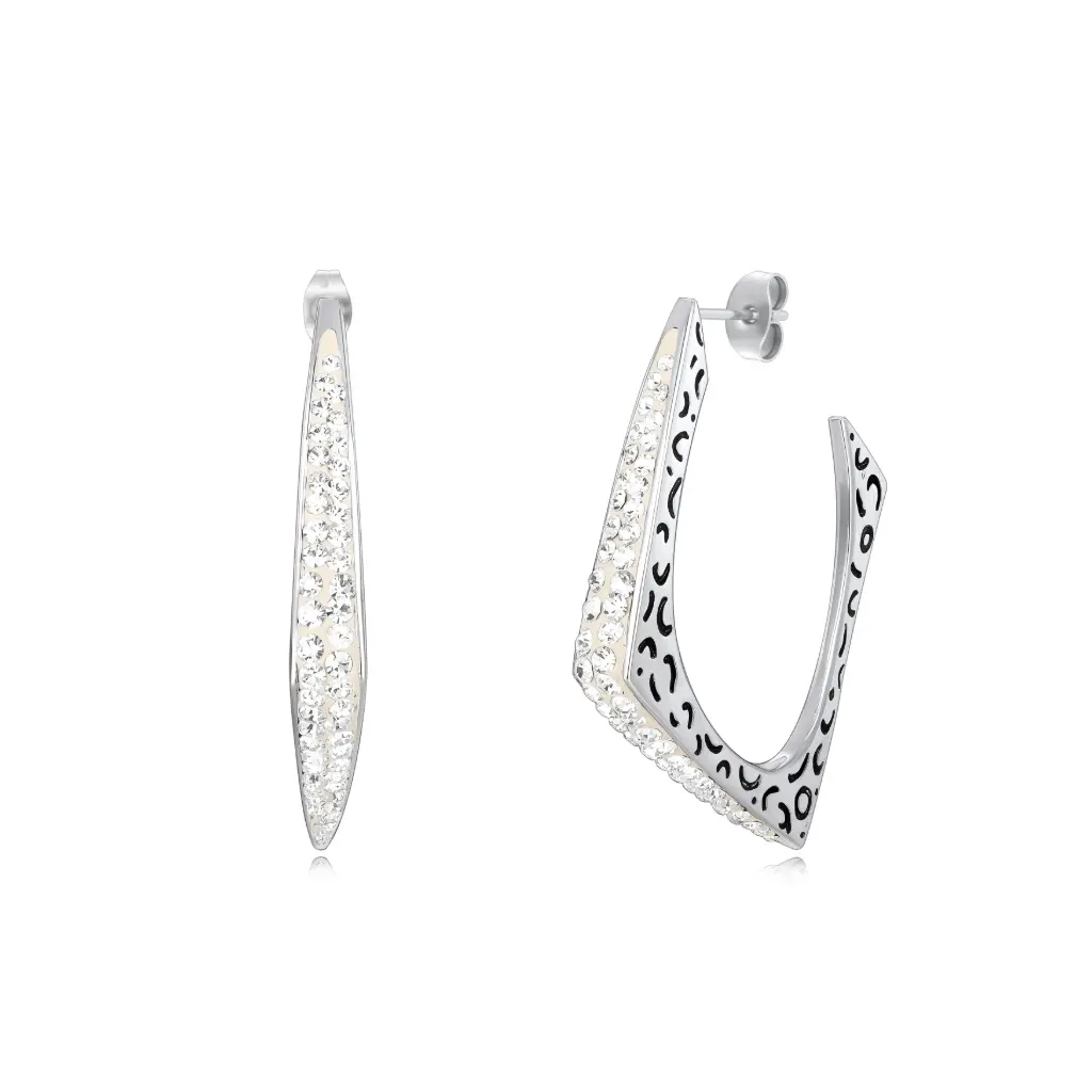 Premium Geometric V-Shape Pave Crystal Hoop Earrings - Modern Statement Fashion Jewelry（DJ01E0262）