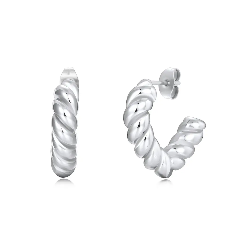Premium 925 Sterling Silver Twisted Croissant Hoop Earrings - Vintage-Inspired Chunky Huggies（DJ01E0288）