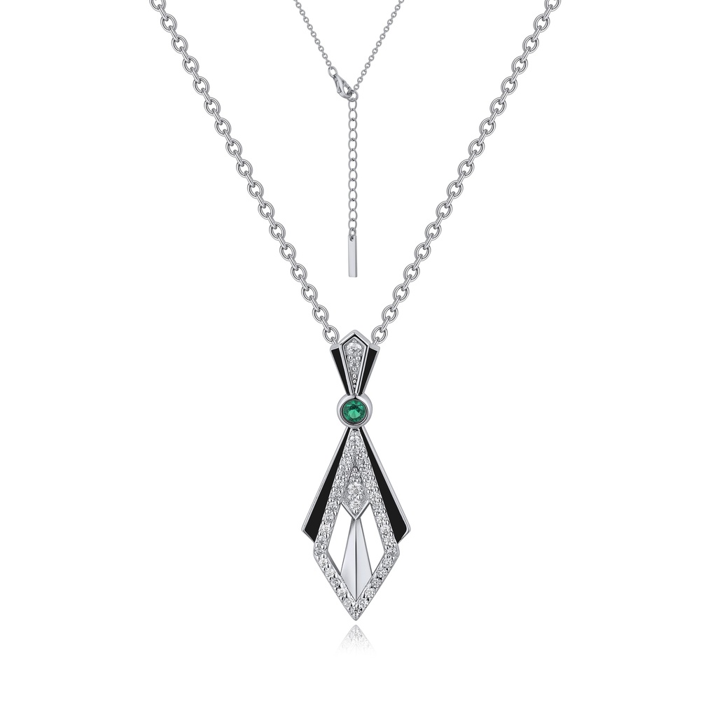 Art Deco Black and Silver Geometric Pendant with Green Accent