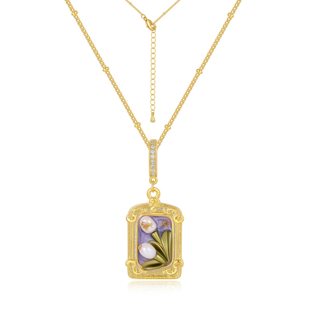 Baroque-Inspired Gold Pendant Necklace with Pearls and Enamel