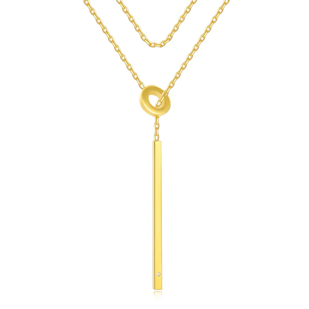 Premium 925 Sterling Silver Layered Y-Necklace - Minimalist Bar Pendant Lariat（DJ01N0214）