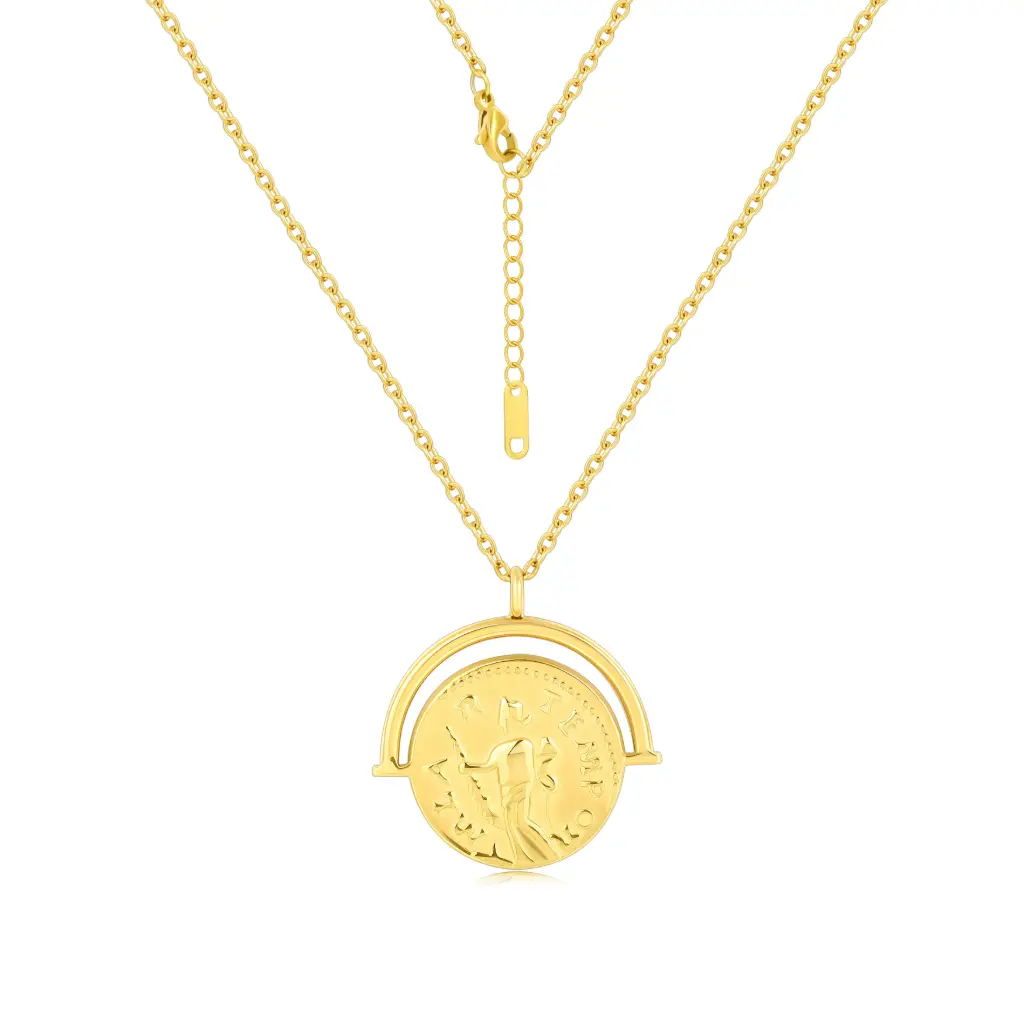 Premium 925 Sterling Silver Vintage-Inspired Spinner Coin Necklace - Gold-Plated Medallion Pendant（DJ01N0216）
