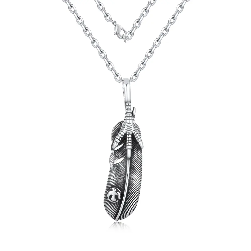 Premium 925 Sterling Silver Eagle Talon Feather Pendant Necklace - Artisan Tribal Statement Jewelry（DJ01N0217）