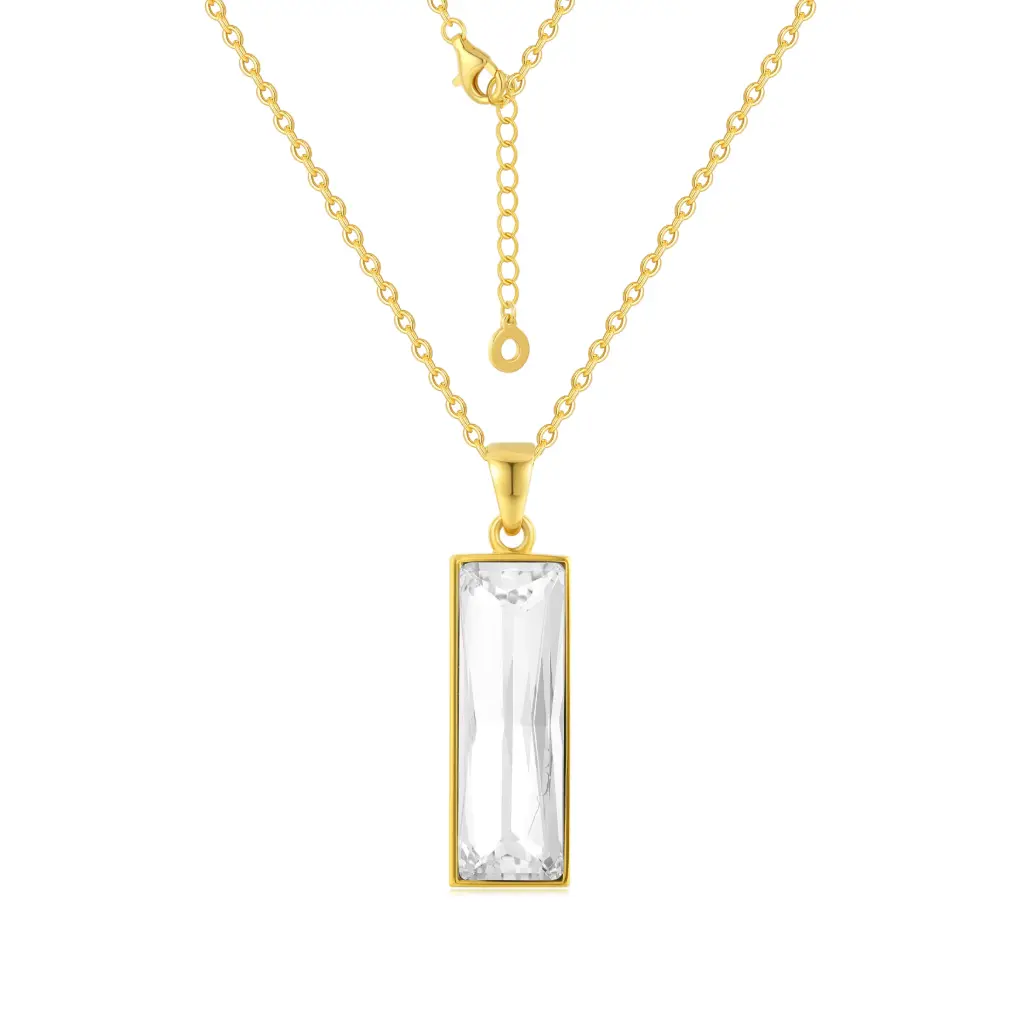 Premium 925 Sterling Silver Vertical Baguette Pendant Necklace – Minimalist Gold-Plated Jewelry（DJ01N0220）