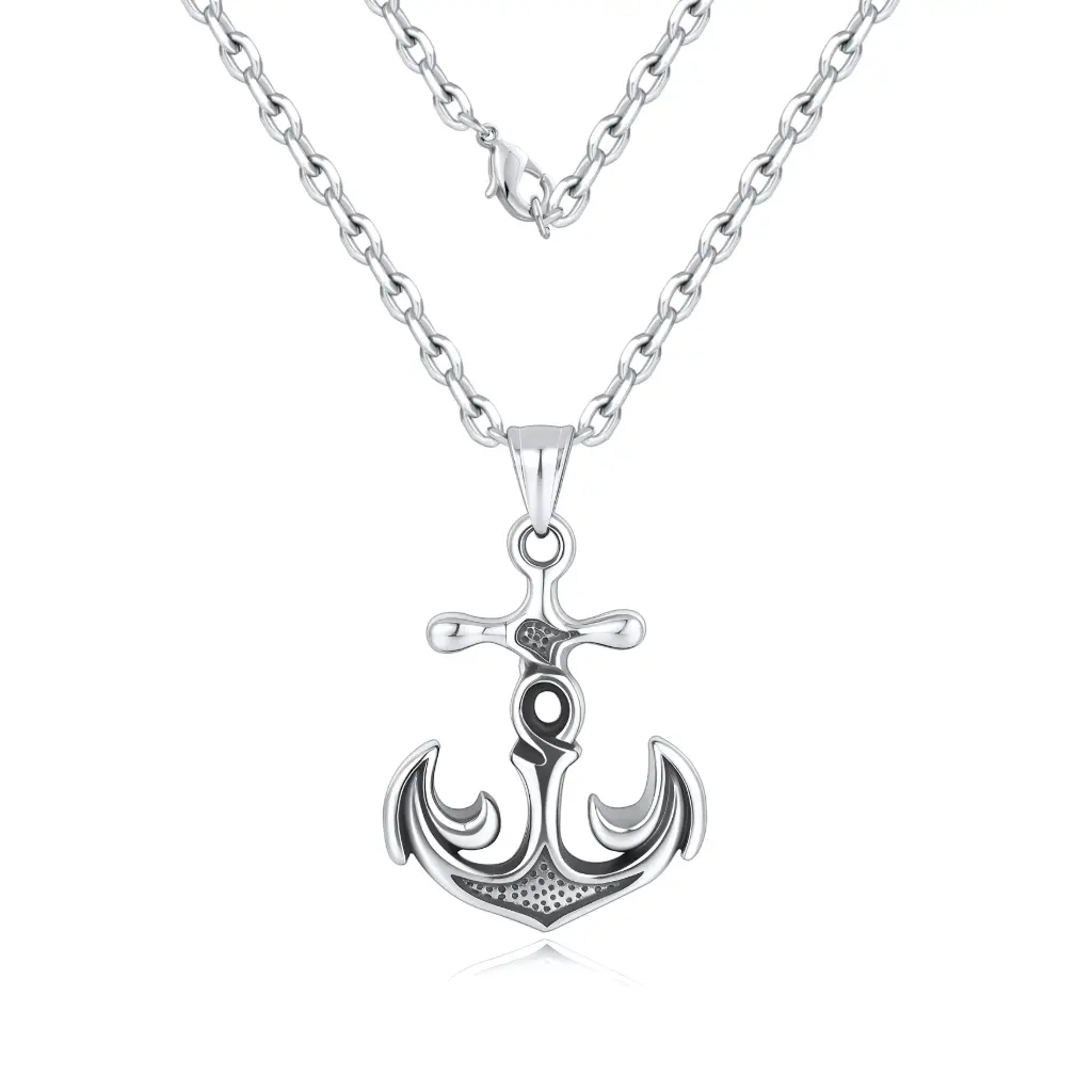 Premium 925 Sterling Silver Nautical Anchor Pendant Necklace - Symbolic Artisan Jewelry（DJ01N0221）