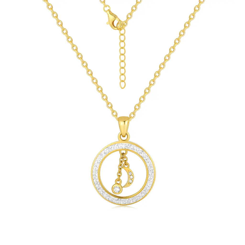 Premium 925 Sterling Silver Celestial Moon & Circle Pendant Necklace - Gold-Plated Statement Jewelry（DJ01N0222）