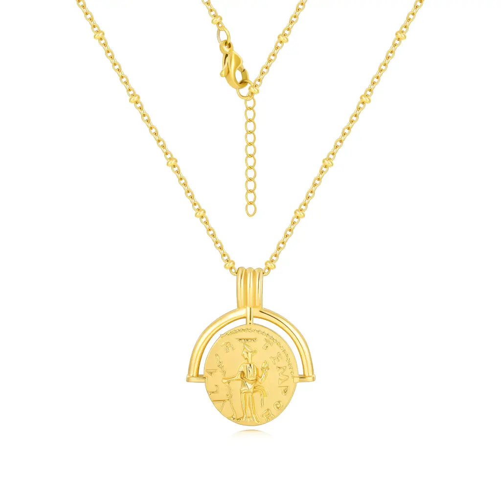 Premium 925 Sterling Silver Vintage-Inspired Spinner Coin Necklace - Gold-Plated Medallion Jewelry（DJ01N0223）