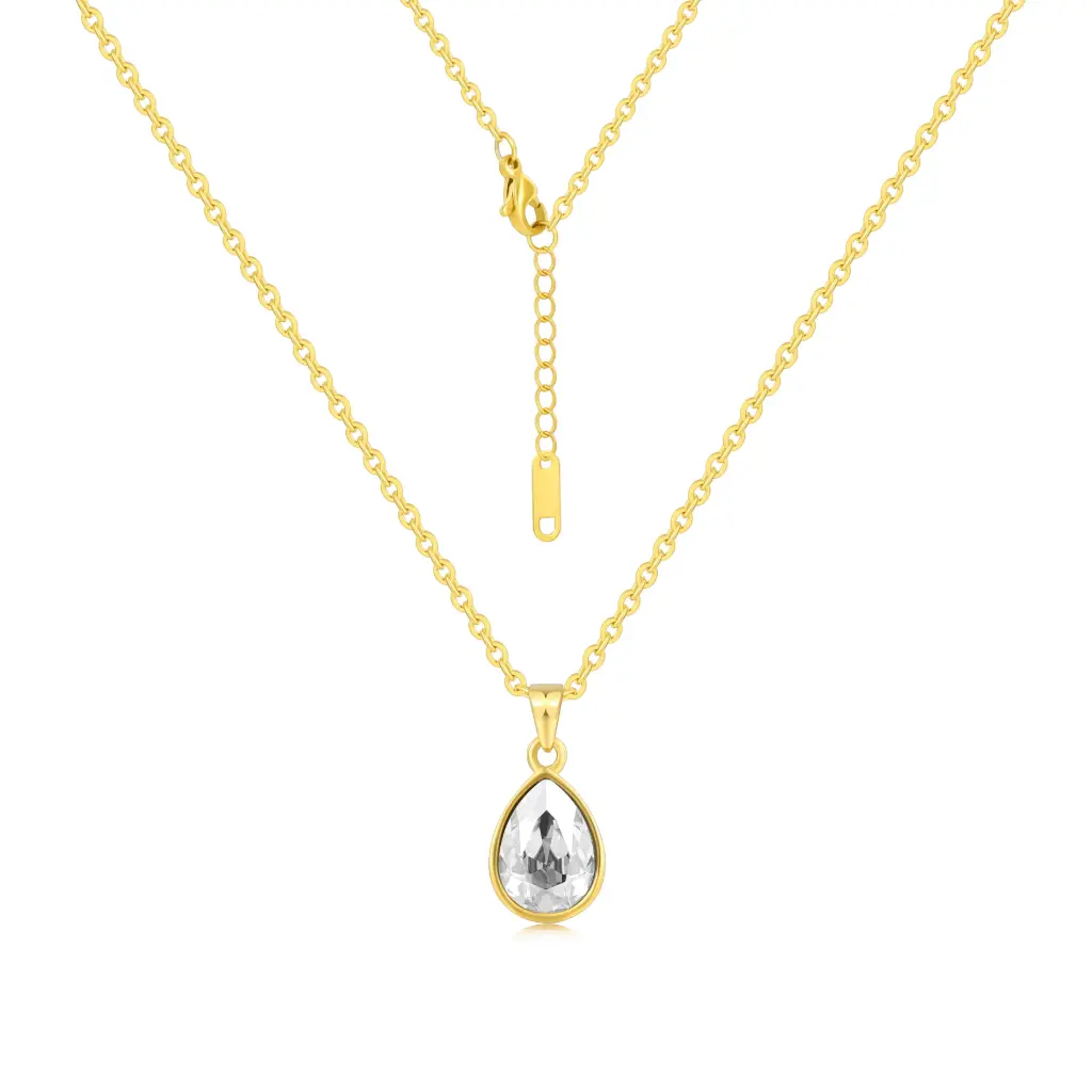 Premium 925 Sterling Silver Teardrop Crystal Necklace – Classic Minimalist Gold-Plated Jewelry（DJ01N0227）