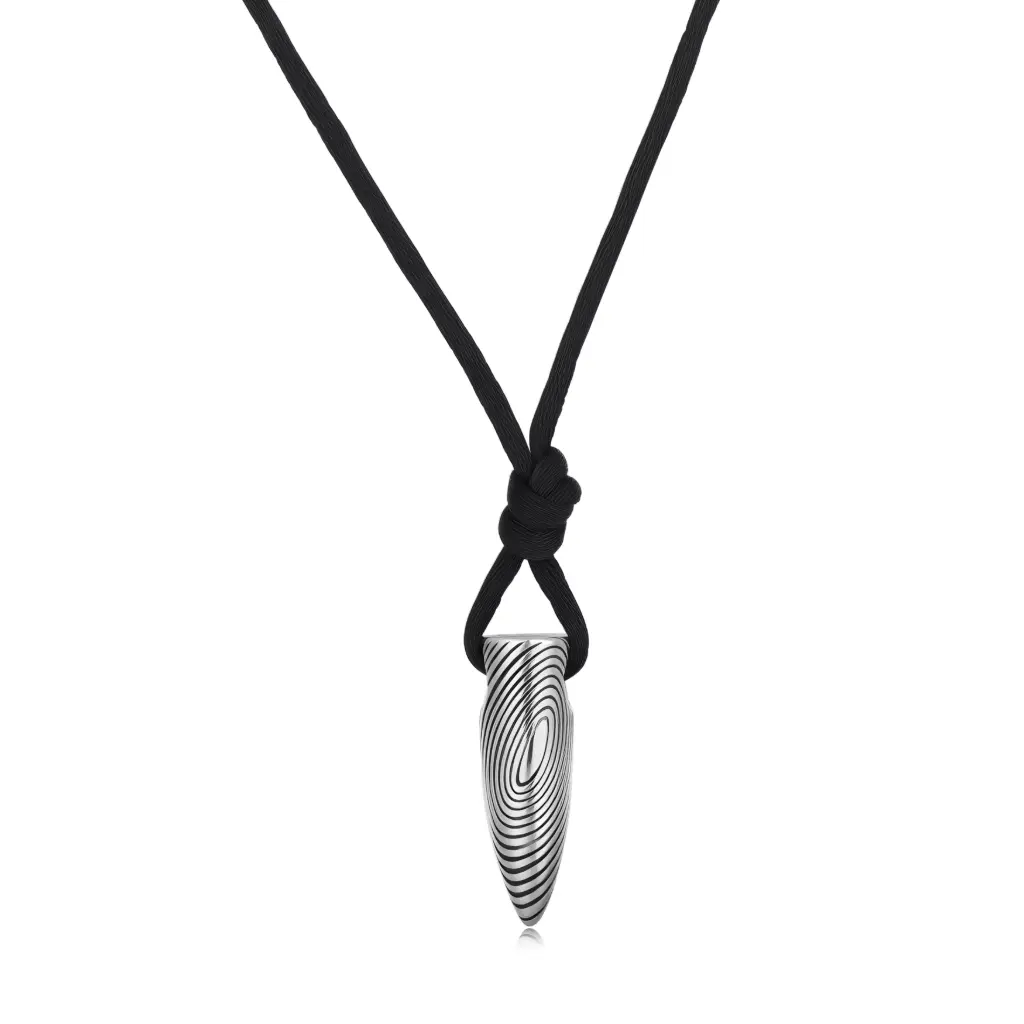 Modern Fingerprint-Texture Bullet Pendant Necklace – Minimalist Urban Jewelry(DJ01N0234)