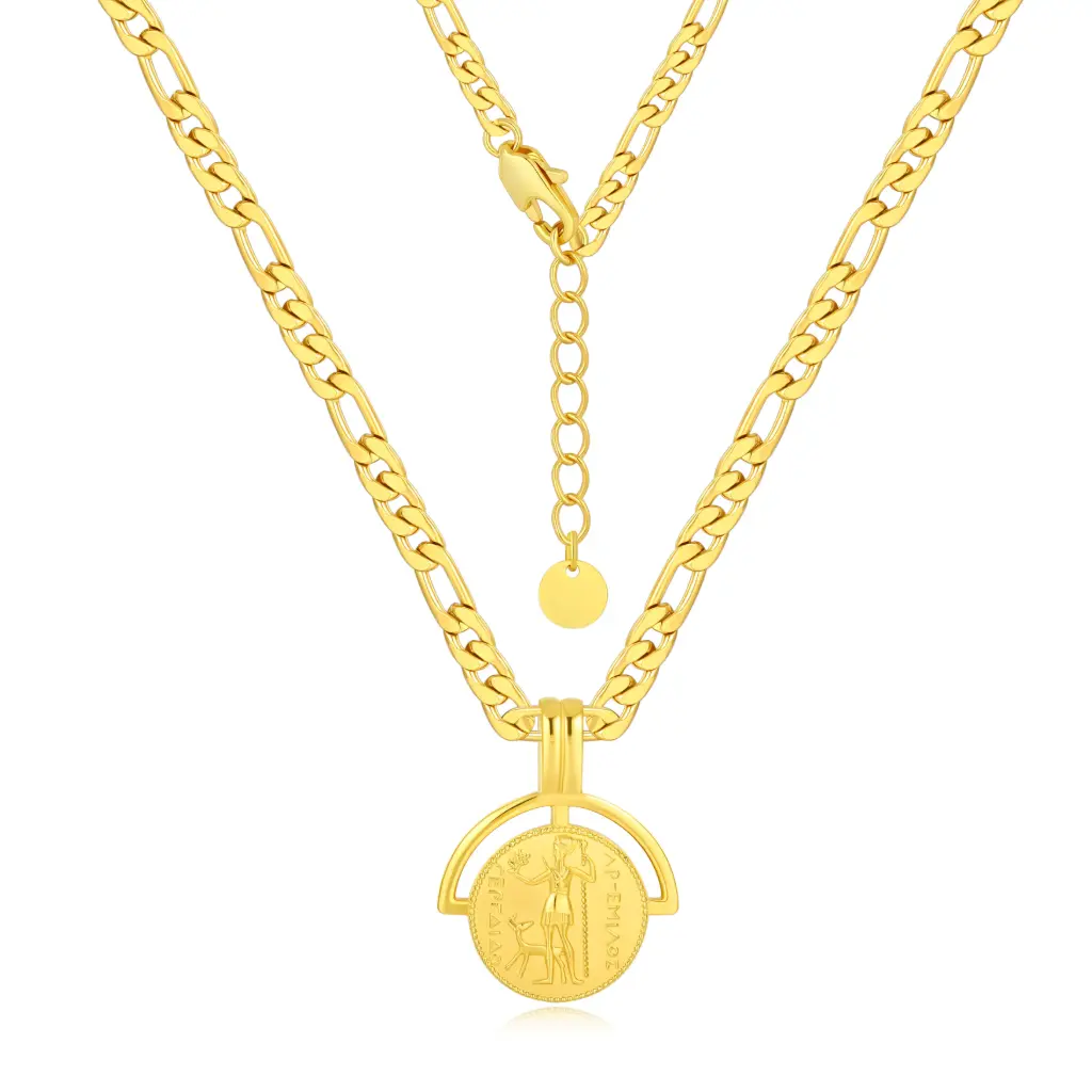 Premium Vintage-Inspired Spinner Coin Medallion Necklace – Gold-Plated Statement Jewelry(DJ01N0236)