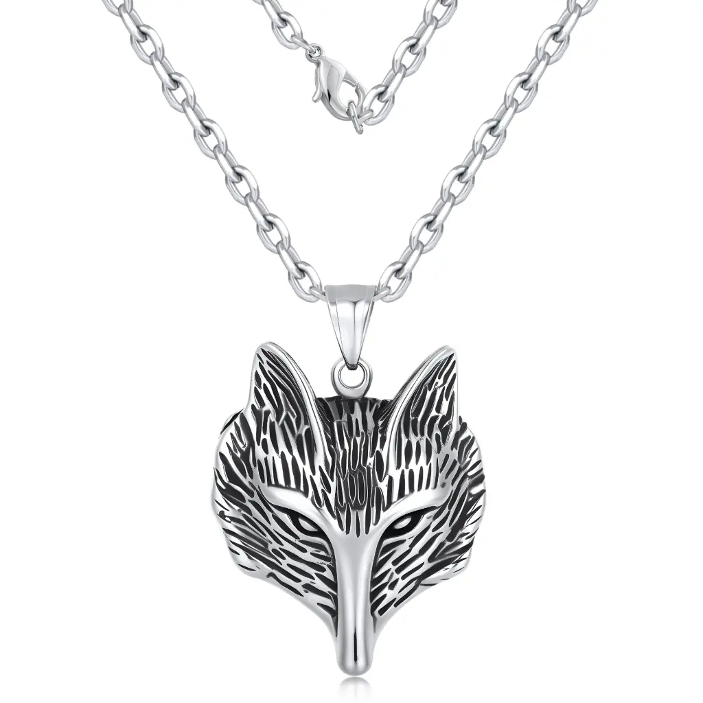 Premium Antiqued Silver Wolf Head Pendant Necklace – Rugged Artisan Statement Jewelry(DJ01N0237)