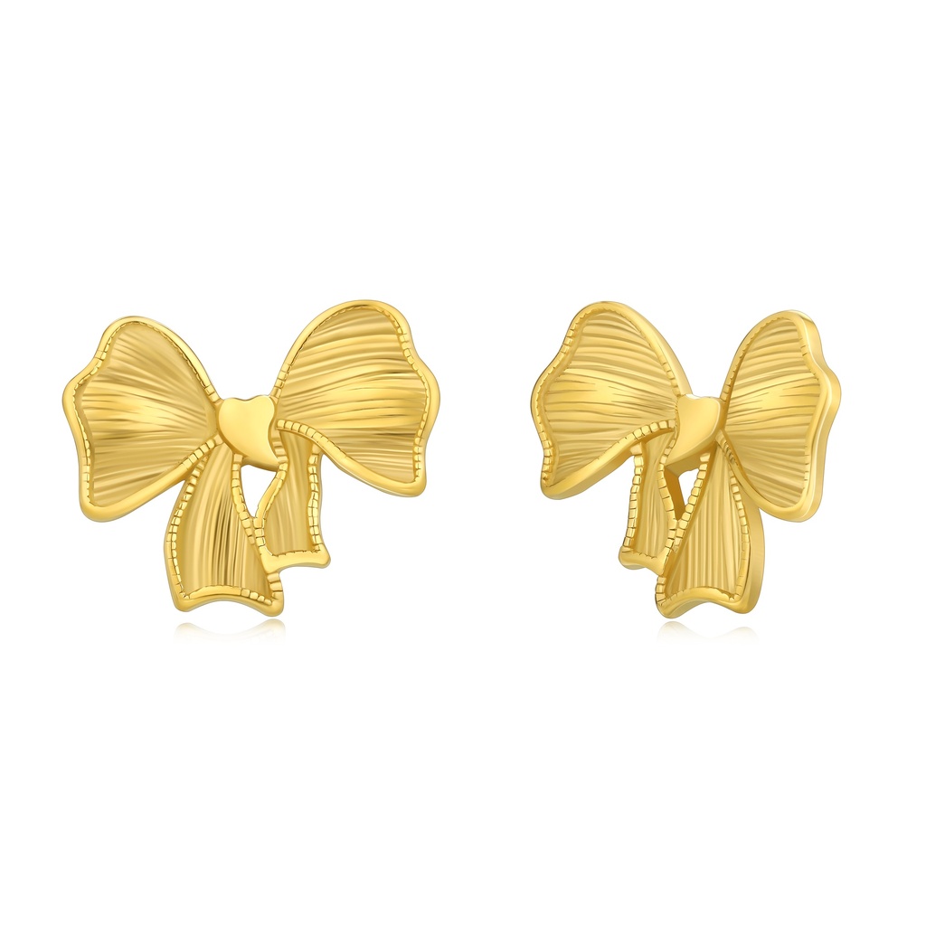 Chic Textured Ribbon Bow Stud Earrings in Stainless Steel
