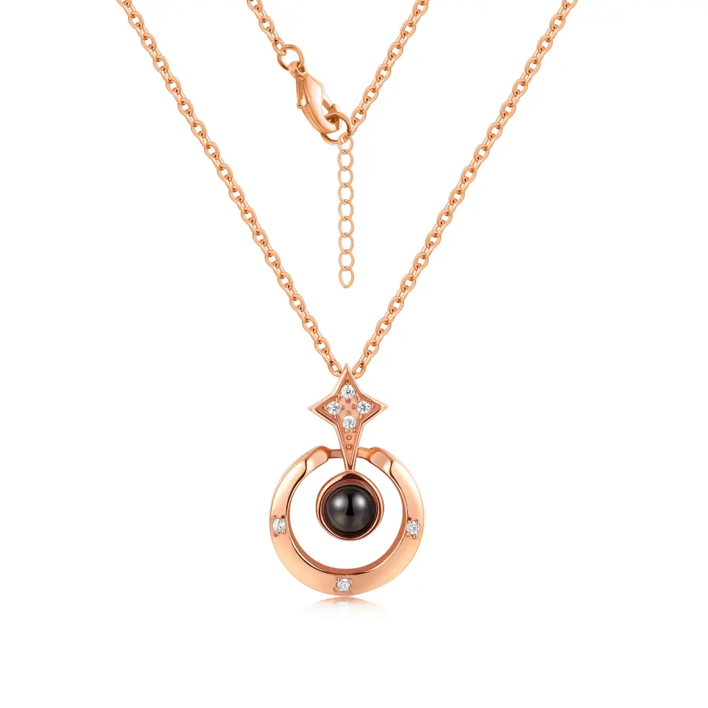 Premium Rose Gold-Plated Circular Stone Pendant Necklace – Sophisticated Minimalist Jewelry（DJ01N0242）