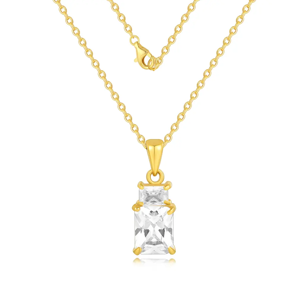 Premium Gold-Plated Baguette Crystal Pendant Necklace – Elegant Minimalist Jewelry(DJ01N0243)