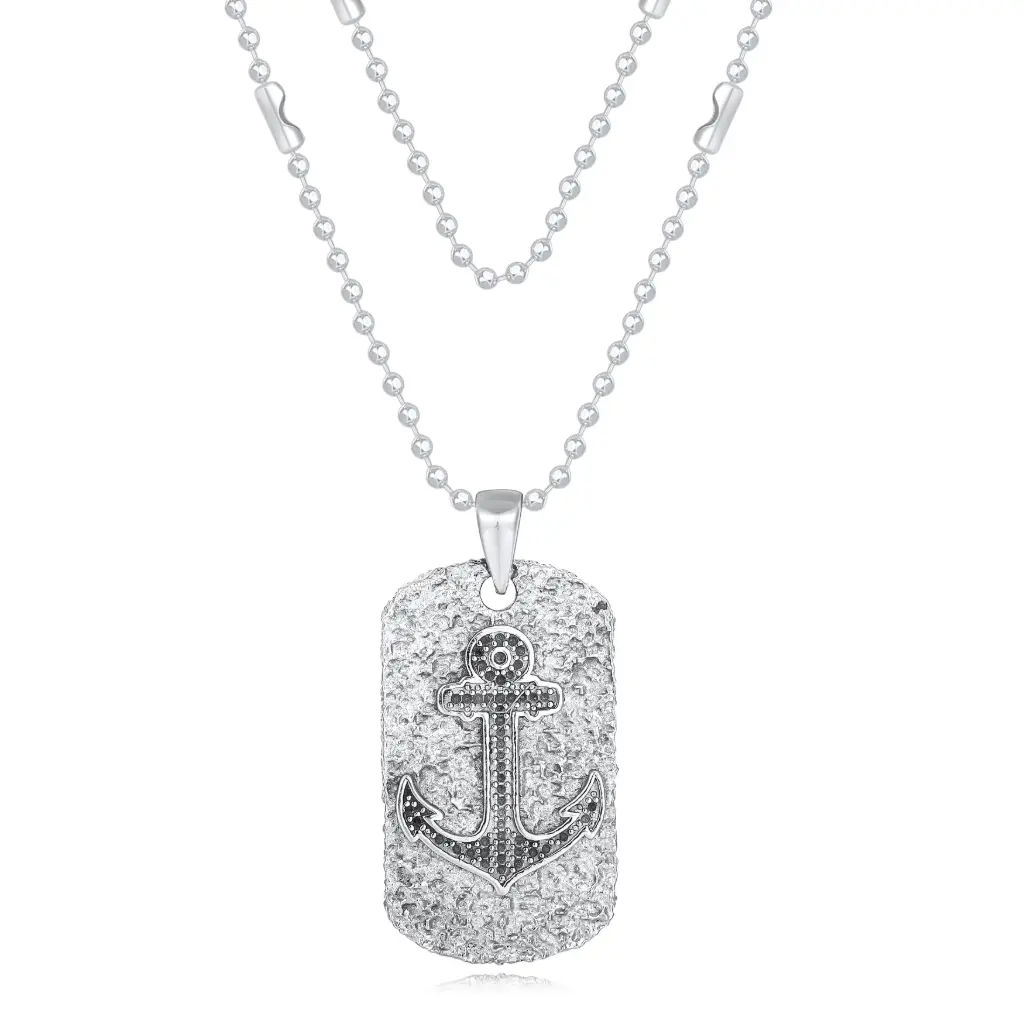 Rugged Nautical Anchor Dog Tag Necklace – Textured Maritime Statement Jewelry(DJ01N0247)
