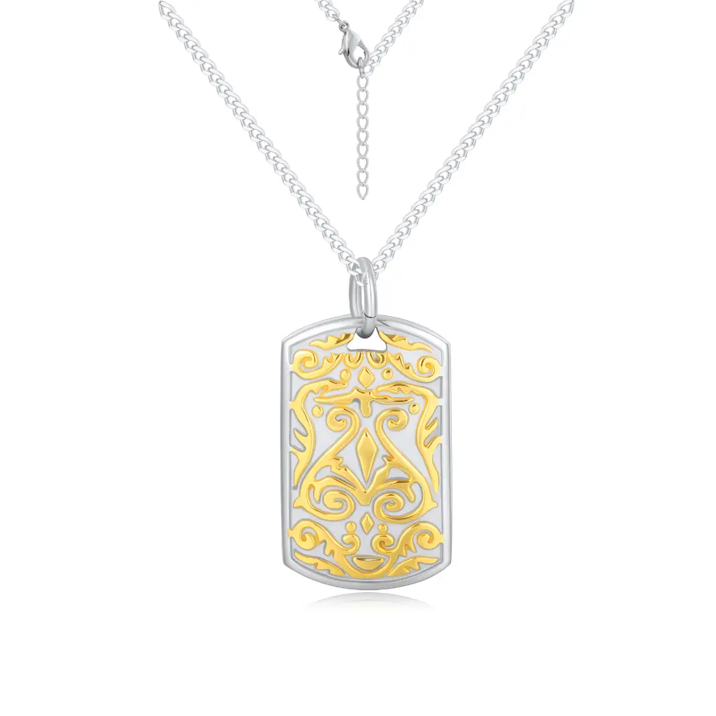 Premium Two-Tone Filigree Dog Tag Pendant Necklace – Sophisticated B2B Jewelry(DJ01N0250)
