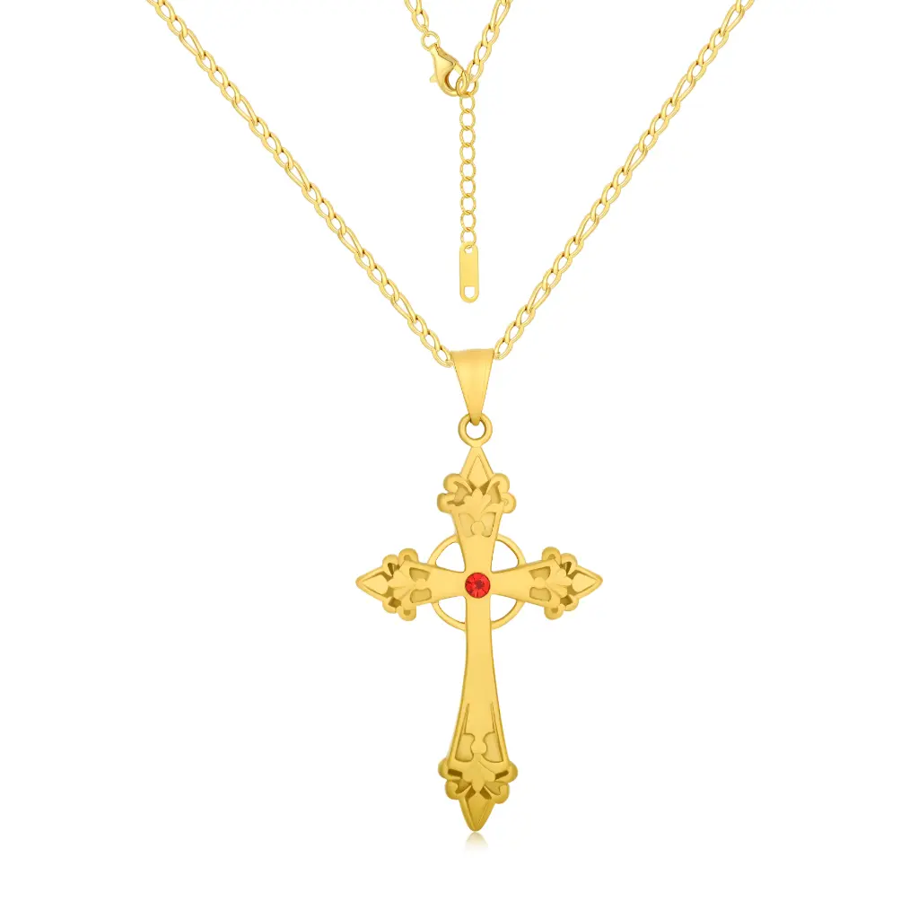 Premium Gold-Tone Ornate Celtic-Style Cross Pendant Necklace – Timeless Religious Jewelry(DJ01N0253)