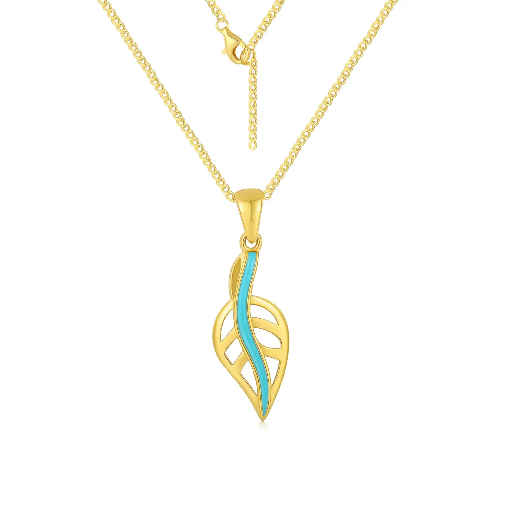 Premium Gold-Tone Leaf Pendant Necklace with Turquoise-Style Enamel – Nature-Inspired Minimalist Jewelry（DJ01N0255）